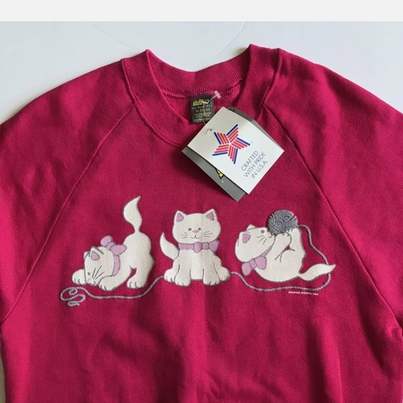 Vintage 80s jerzees By Russell cat sweater size Medium - Picture 3 of 5